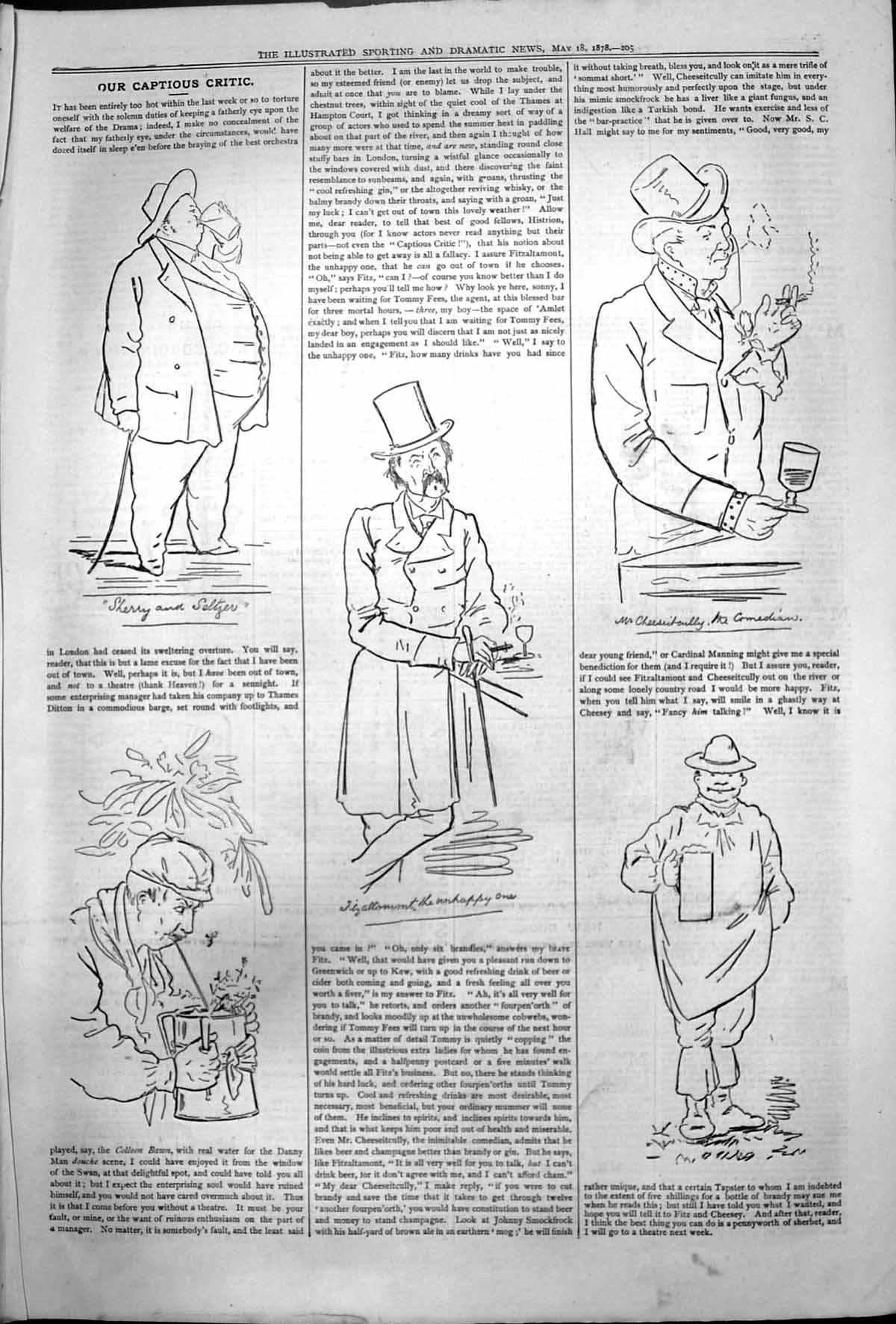 Antique Print Captious Critic Sherry Seltzer Mr Cheeseitcully Comedian 1878