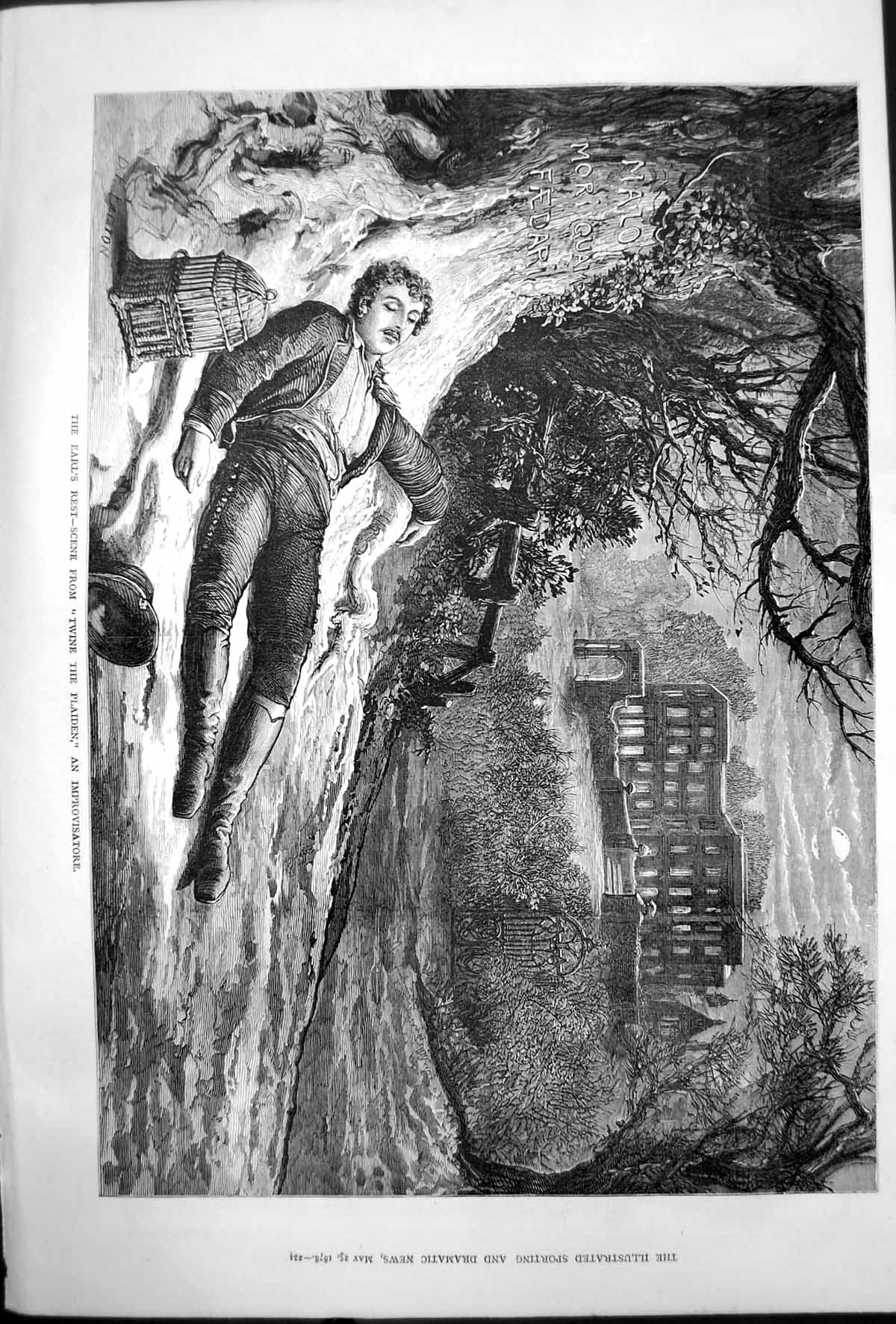 Antique Old Print Earls Rest Scene Twine The Plaiden An Improvisatore 1878 19th
