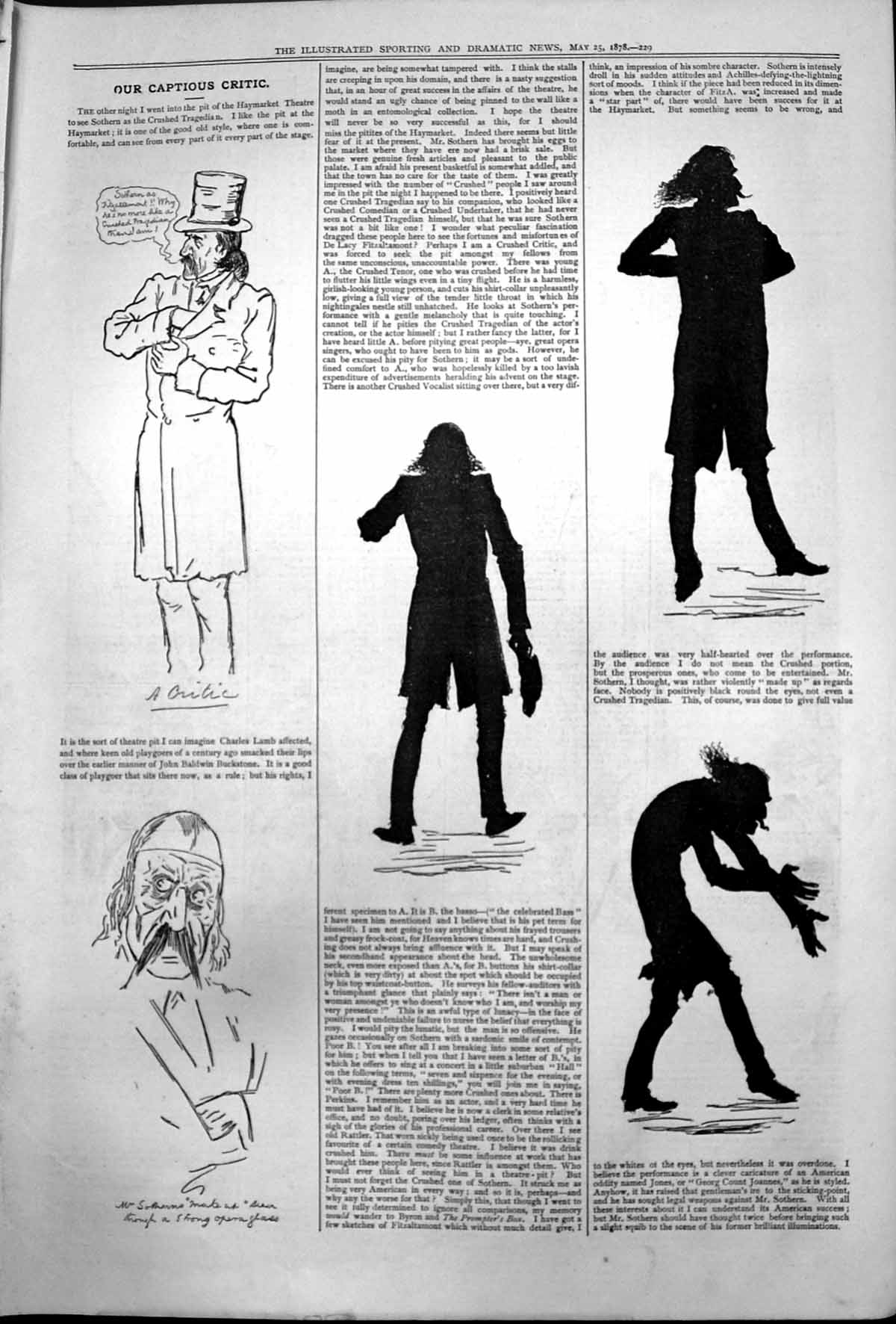 Old Captious Critic Haymarket Theatre Sothern Crushed Tragedian 1878 Victorian