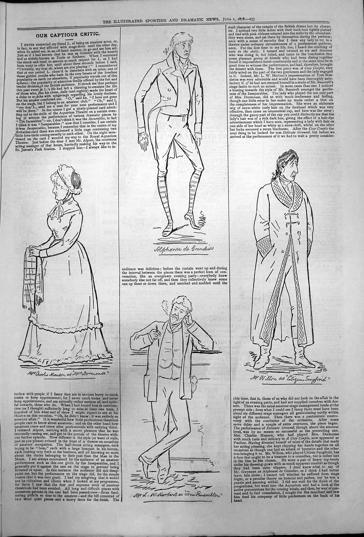 Antique Old Print Captious Critic Incurables Mrs Dormouse Tom Russelton 1878