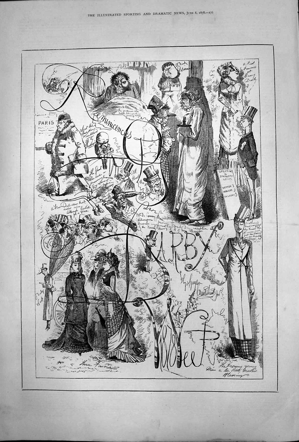 Original Old Antique Print Reminicences Darby Three Favourites Policeman 1878