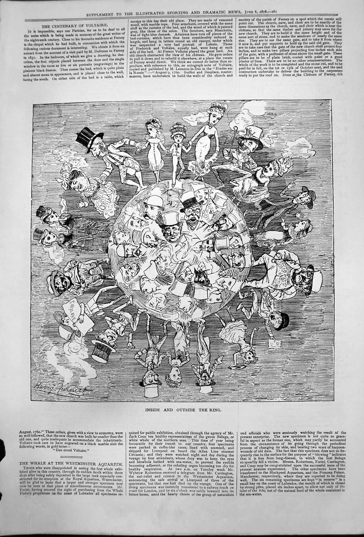 Antique Old Print Inside Outside Ring Harry Furniss Sketches Characters 1878