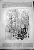 Antique Old Print Rook Shooting J Temple Shooters Bank River Rifle Trees 1878