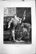 Old An Enthusiast Man Playing Double Base Admiring Picture Lady 1878 Victorian