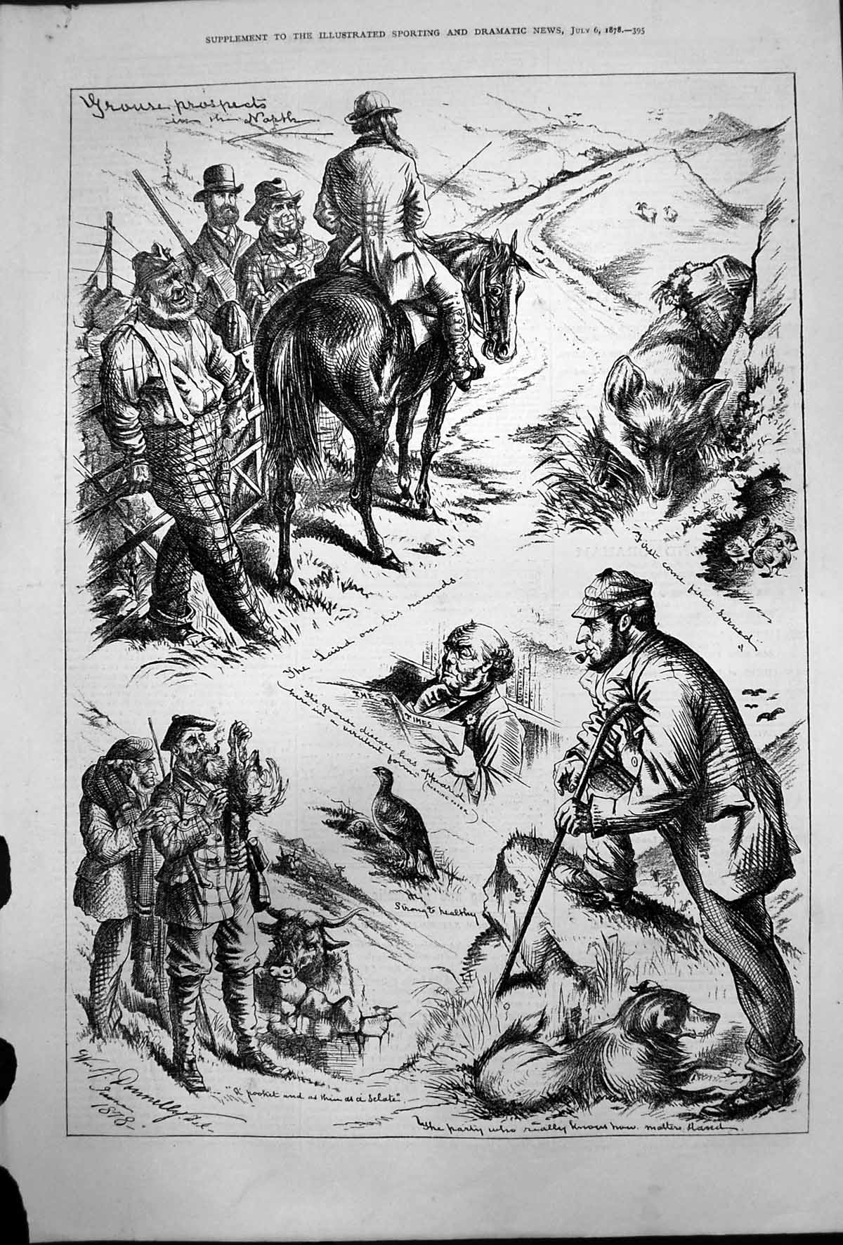 Antique Old Print Grouse Prospects In North W Donnelly Laird On Rounds 1878