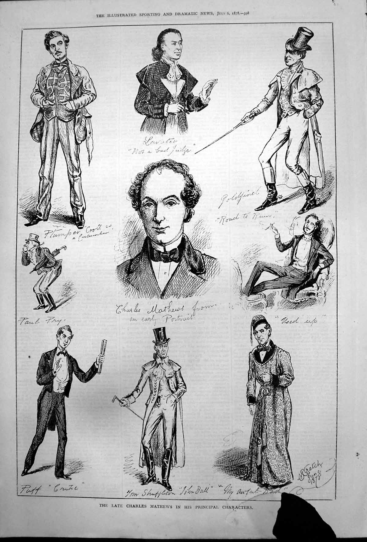 Old Print Late Charles Mathews Principal Characters Gfinch M Stretch 187 19th