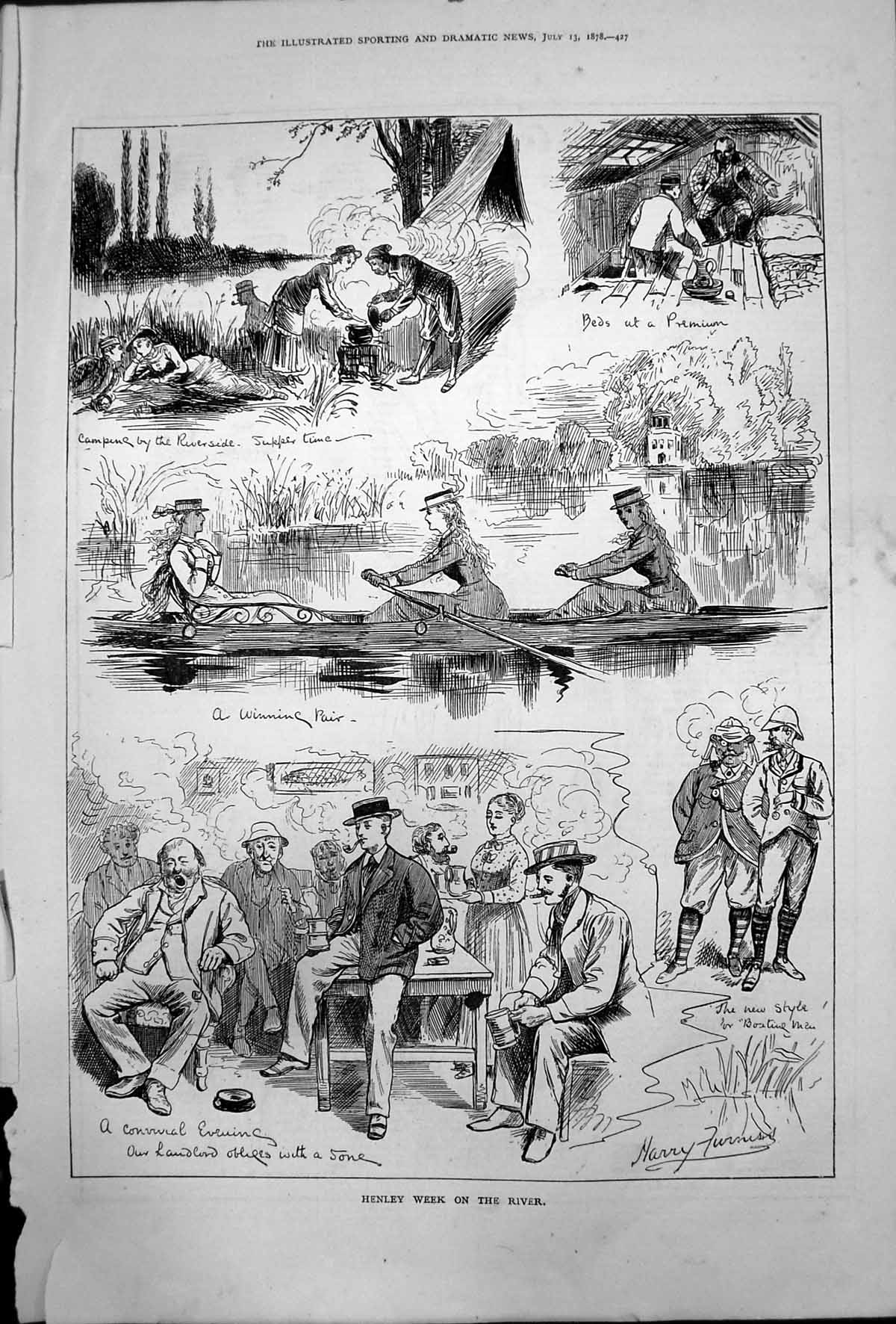 Old Print Henley Week River Camping Riverside New Style Boating Men 1878 19th