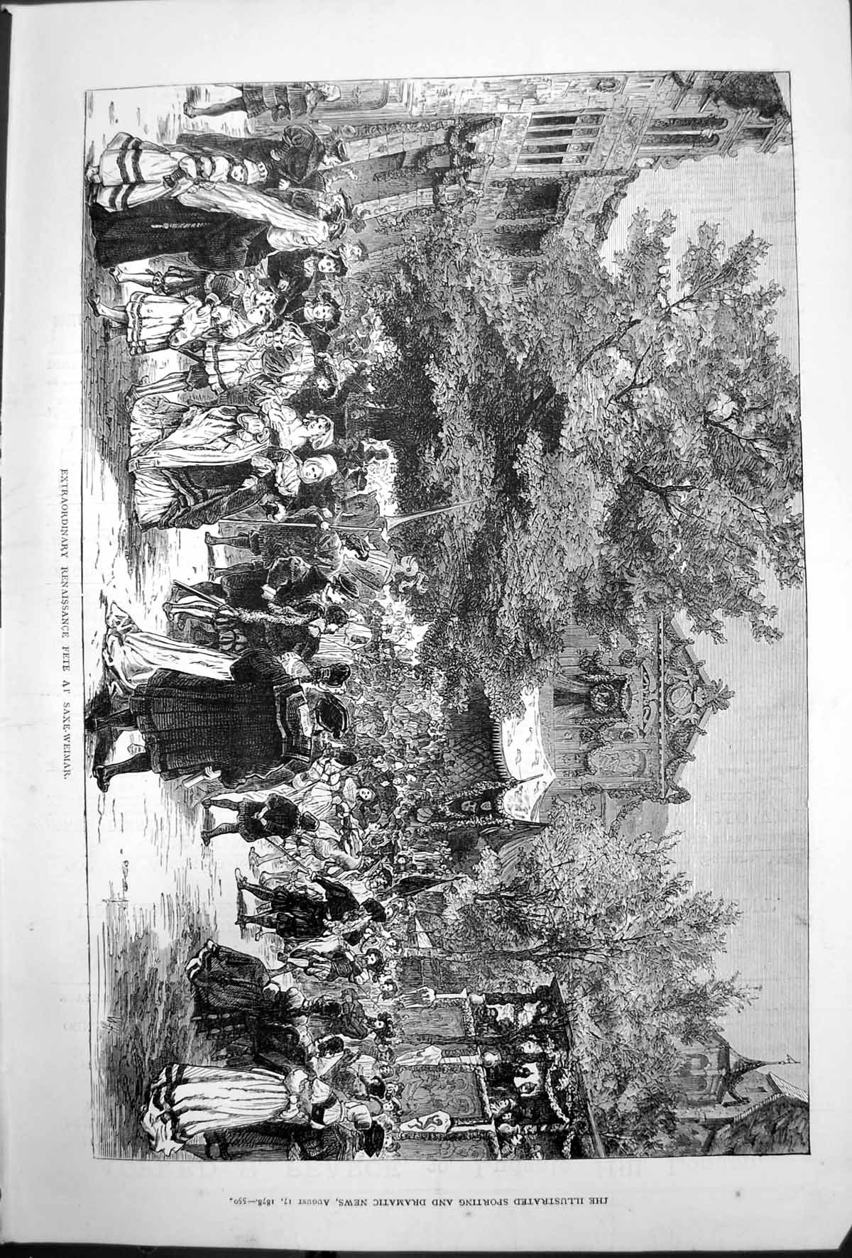 Original Old Antique Print Extraordinary Renaissance Fete At Saxe Weimar 1878