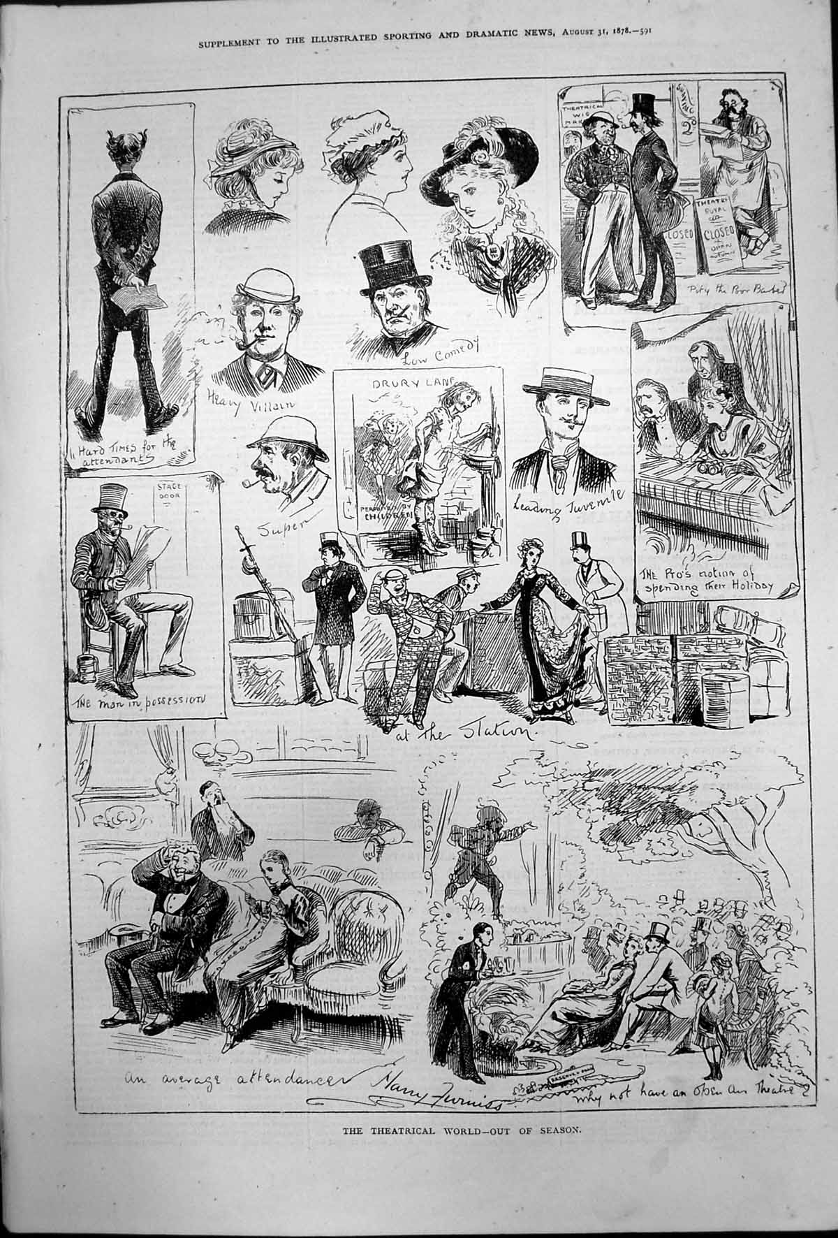 Old Theatrical World Out Season Low Comedy Hard Times Attendants1878 Victorian