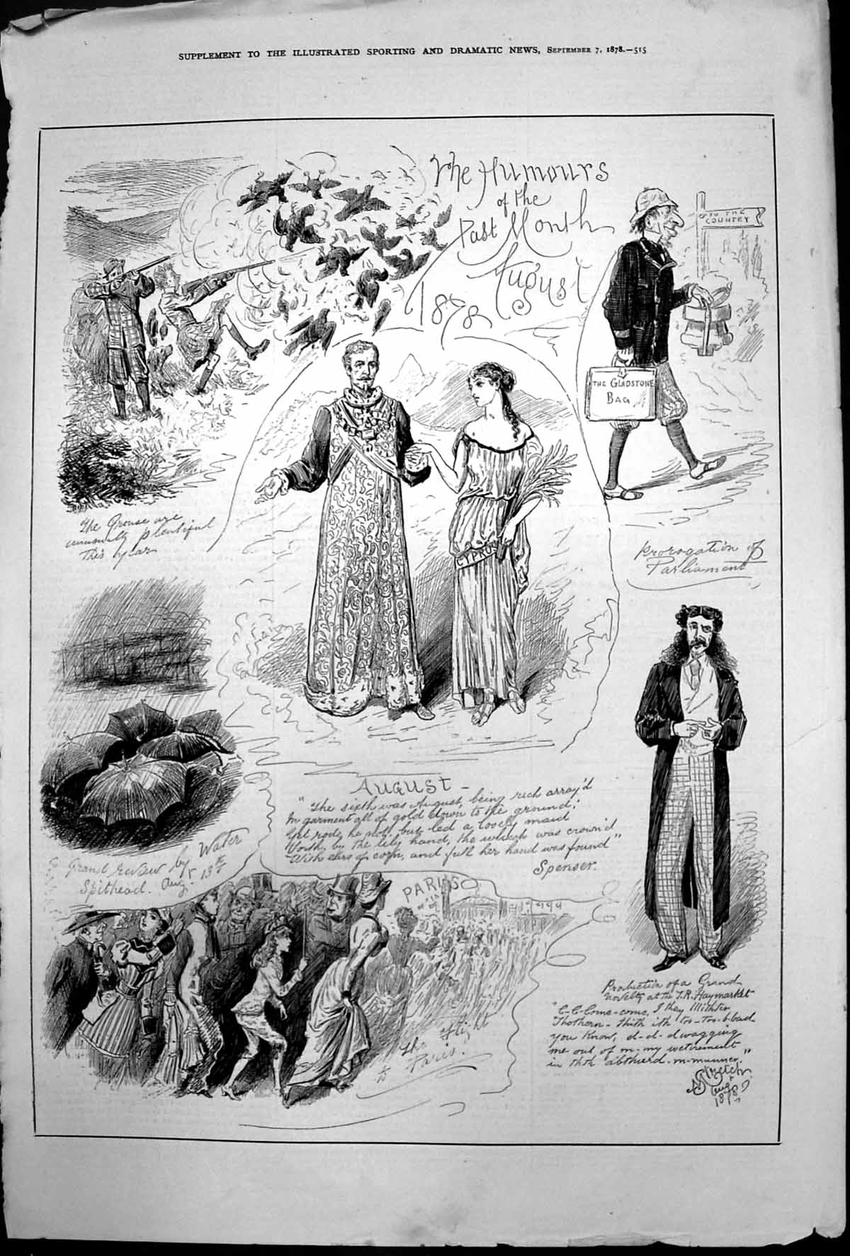 Antique Print Humours Past Month August Procagation Parliament Novelty 1878