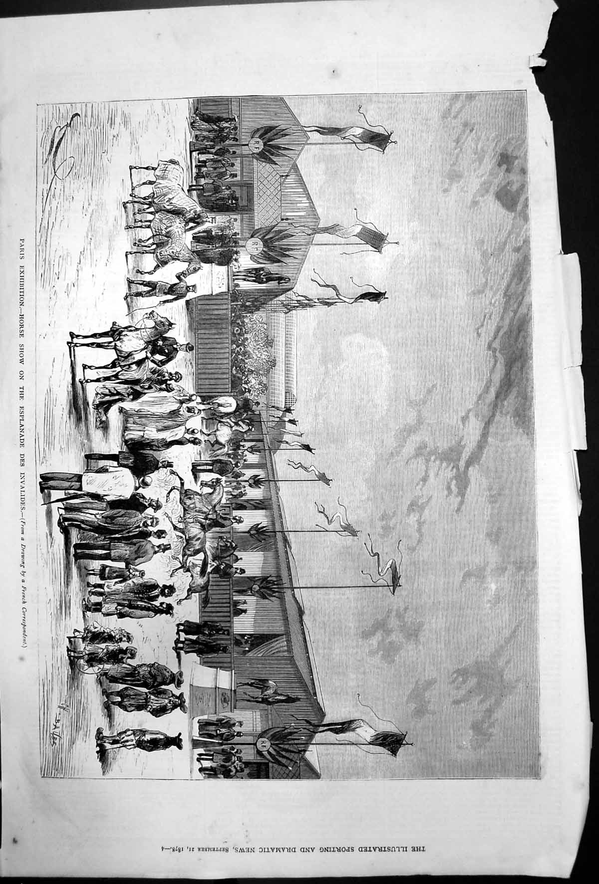 Antique Old Print Paris Exhibition Horse Show Esplanade Des Invalides 1878 19th