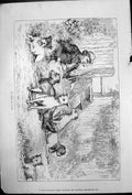 Antique Old Print In Want Job F Dadd Man Smoking Pipe Surrounded Dogs 1878 19th