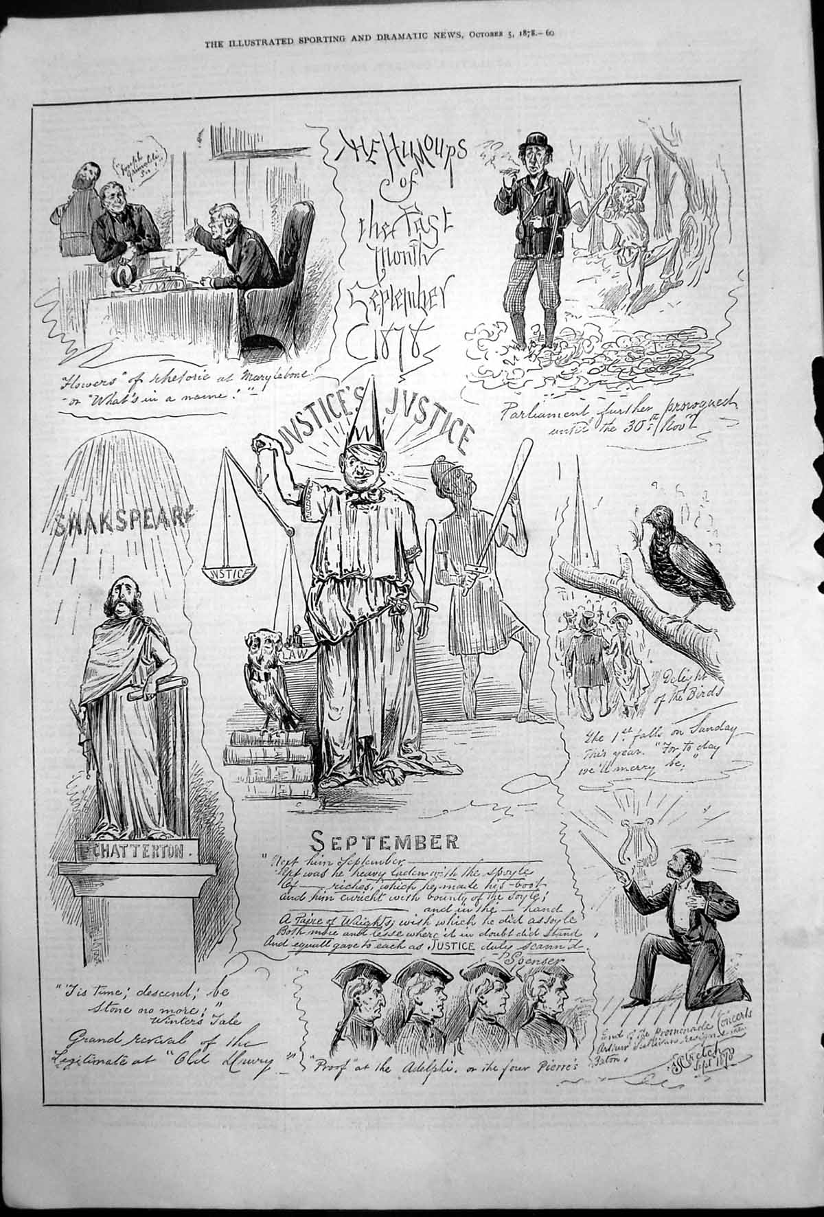 Old Antique Print Humours Past Month September M Stretch ProAdelphi 1878 19th