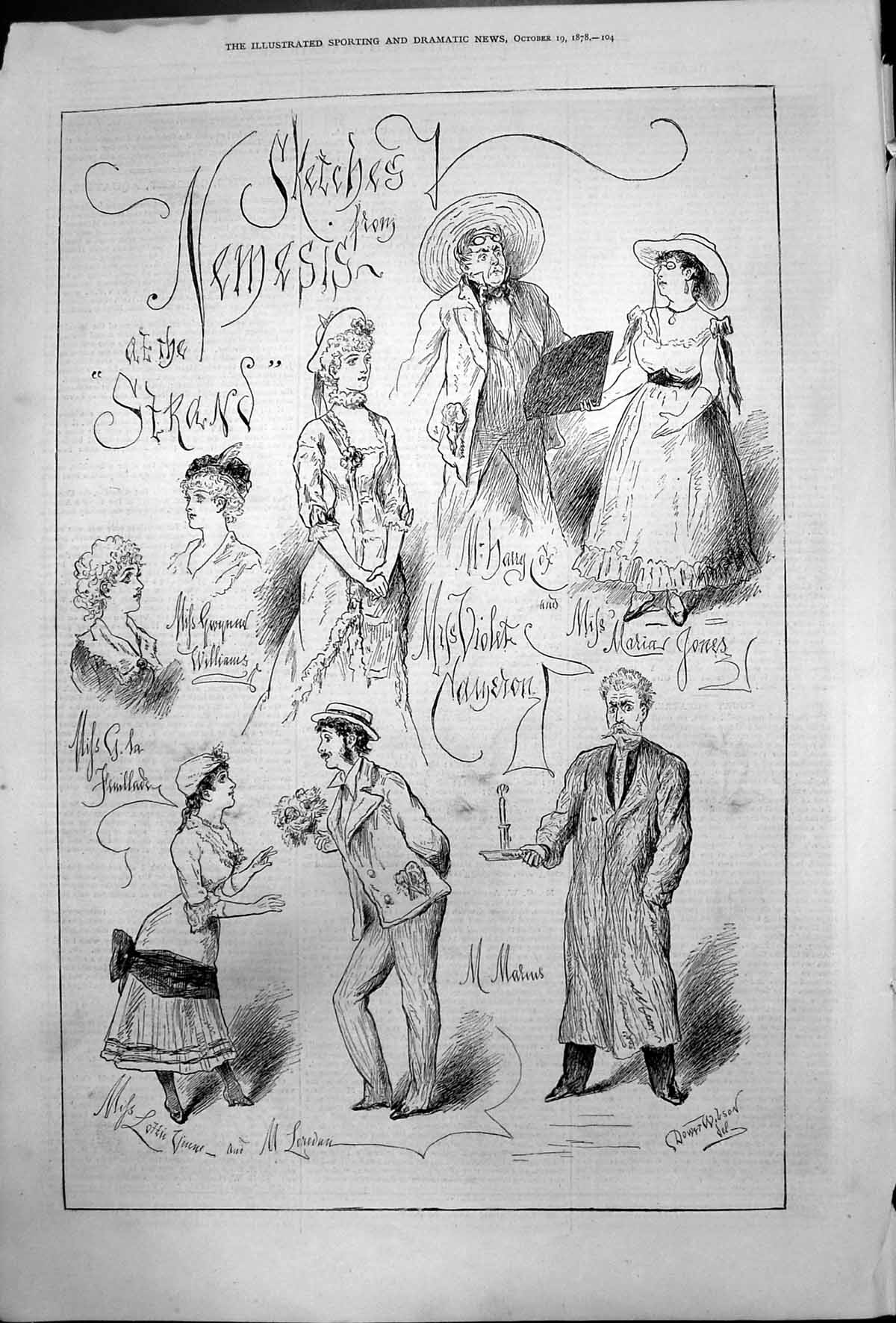 Old Print Sketches Nemesign Strand Dower Wilson Harry Cox V Cameron 1878 19th