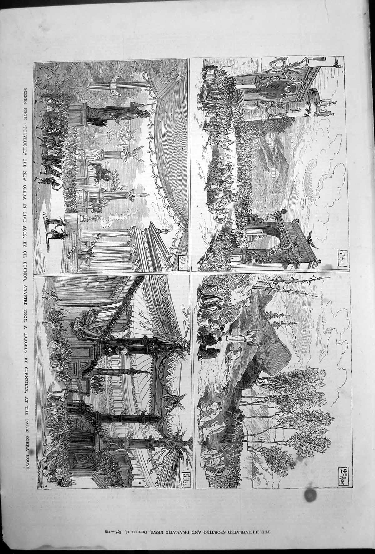 Antique Old Print Scenes Polyeucie New Opera Ch Gounod Paris Opera House 1878