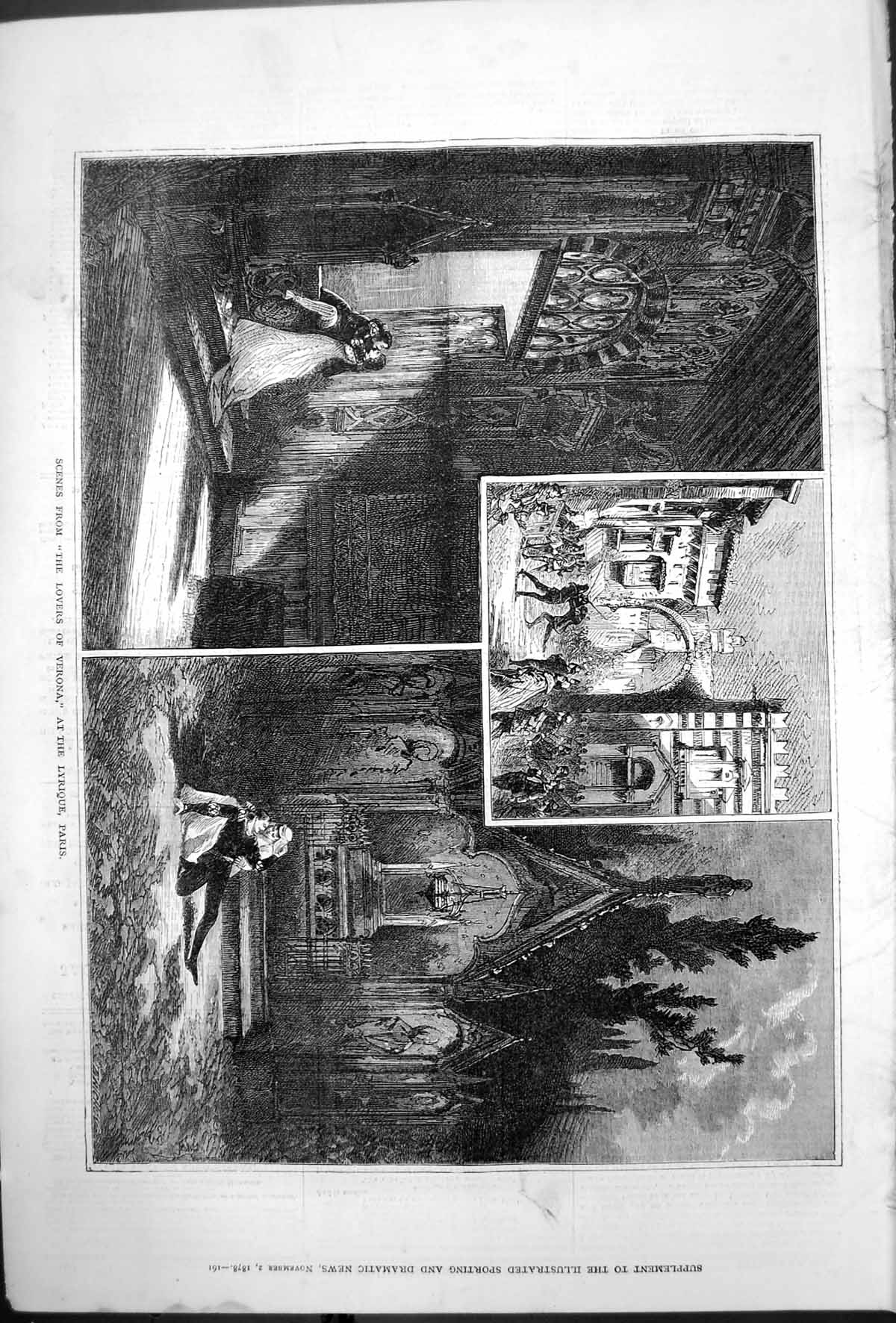 Original Old Antique Print Scenes Lovers Verona Lyrique Paris 1878 Victorian