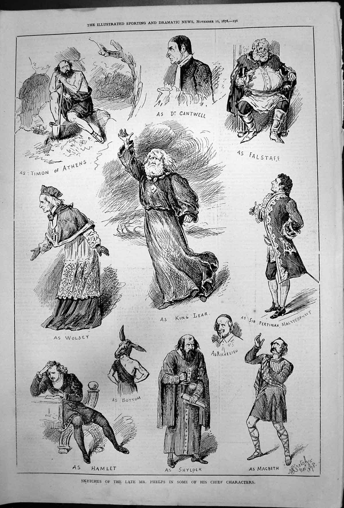 Old Sketches Mr Phelps Chief Characters King Lear Shylock Mabbeth 187 Victorian