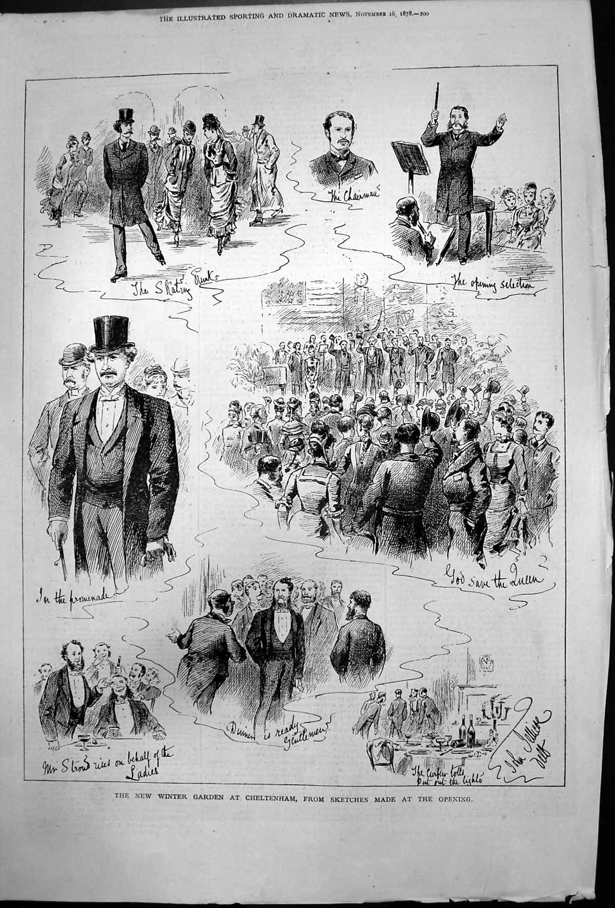 Old Print New Winter Garden Cheltenham Opening Skating Rink Chairman 1878 19th