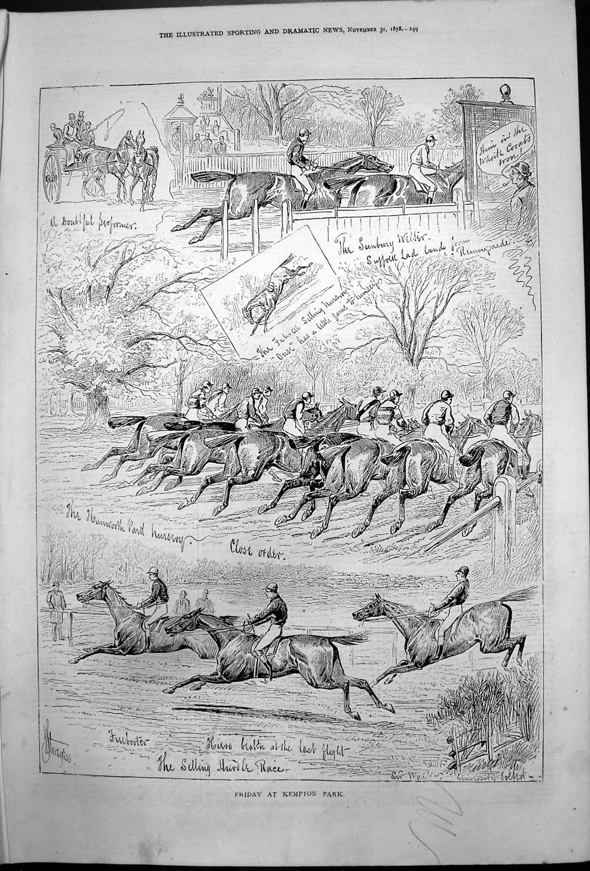 Old Antique Print Friday Kempton Park J Sturgess Selling Hurdle Race 1878 19th