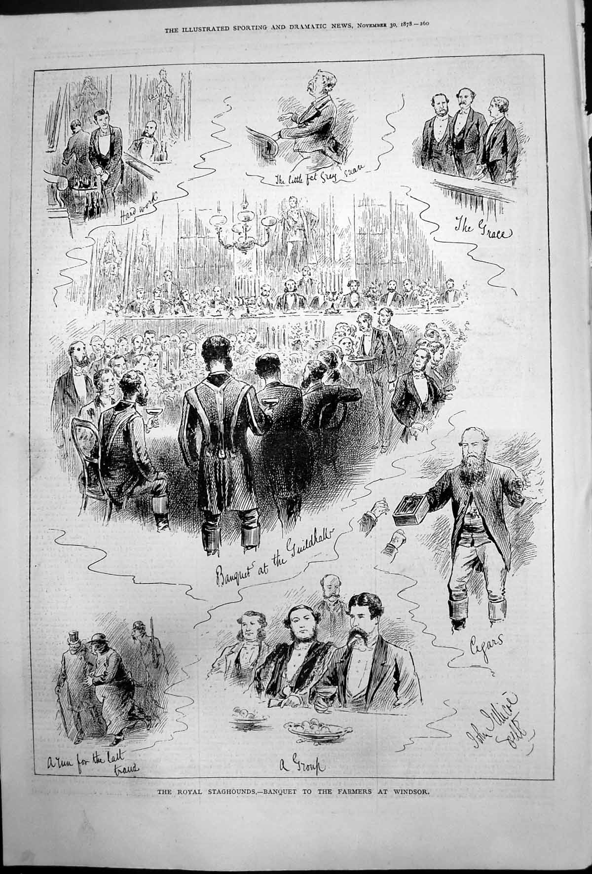 Old Antique Print Royal Staghounds Banquet Farmers Windsor Guildhall 1878 19th