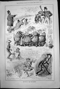 Antique Old Print Humours Past Month November Monotone Browns Bagpipes 1878
