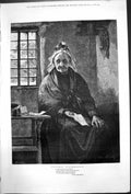Old Print Christmas Remembrances Aged Woman Reading Letters W Bennet 1878 19th