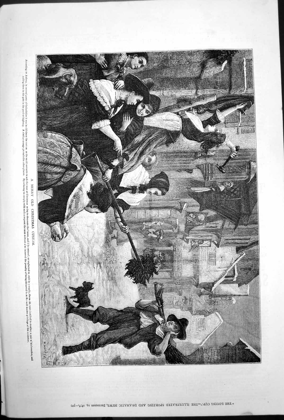 Old Antique Print Merry Christmas Custom Oxford Maids Asking Man Ivy 1878 19th