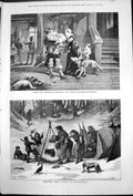 Antique Old Print Under Mistletoe Corselets Kisses Christmas Under Hedge 1878