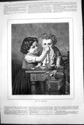 Antique Print Tidy For Christmas Two Children One Cleaning Others Face 1878