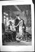 Old Antique Print Happy Pair Sier Introducing Lady Woman Dog Kittens 1878 19th