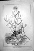 Antique Print Christmas Toast Gentlemen Lady Mistletoe Glass Fan Hand 1878 19th