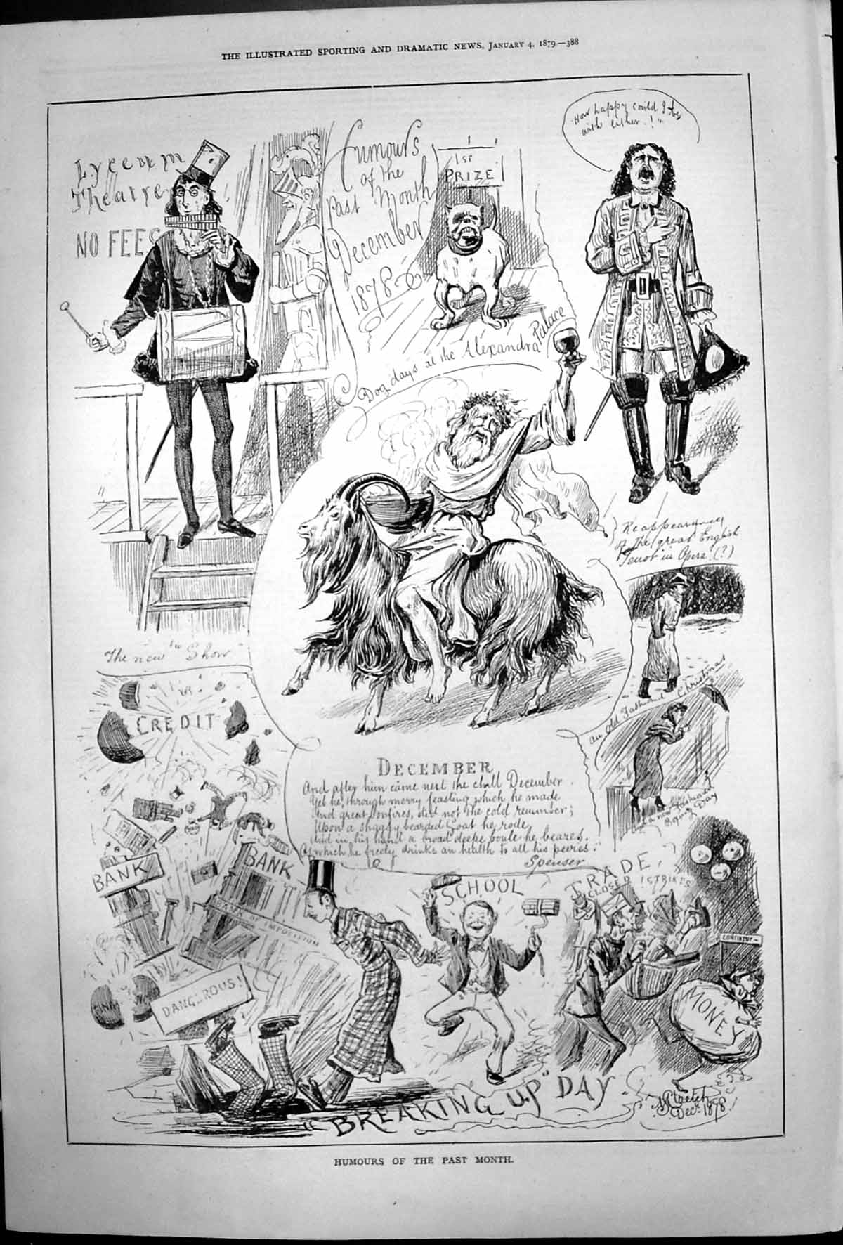 Old Antique Print Humours Past Month December School Breaking Up Day 1879 19th