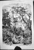 Original Old Antique Print Castle Surrounded Trees 1879 19th Century