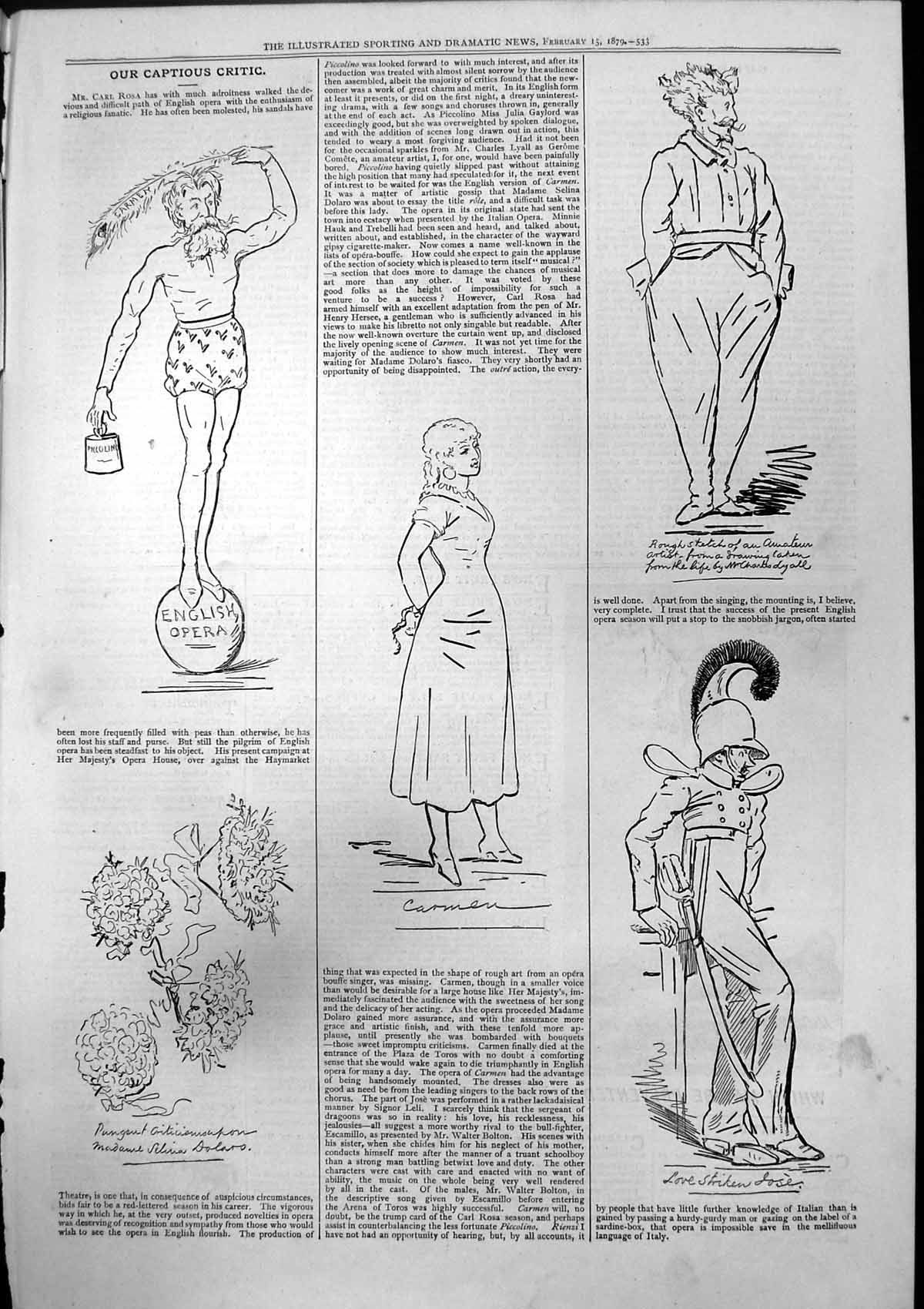Antique Old Print Captious Critic English Opera Piccolino Carmen Jose 1879 19th