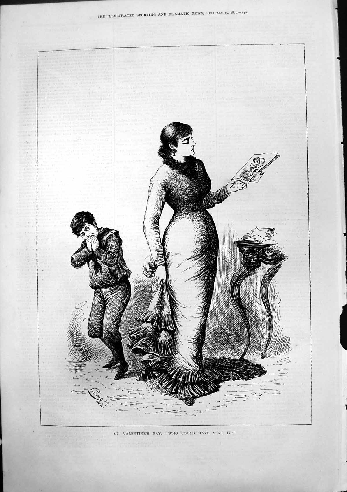 Antique Print St Valentines Day Who Could Have Sent It Leitch Lady Boy 1879