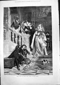 Antique Old Print Mary Queen Scots First Sight David Rizzio Staircase 1879 19th