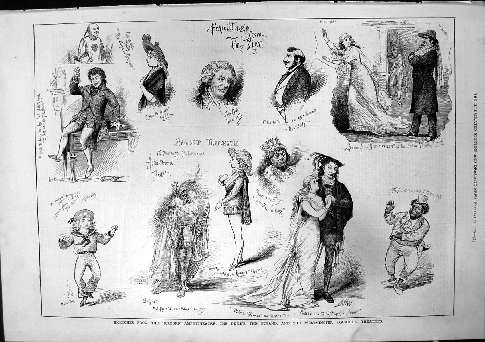 Old Sketches Dukes Strand Westminster Aquarium Theatres Holborn 1879 Victorian