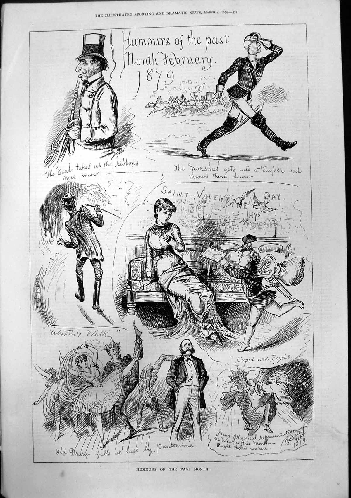 Antique Print Humours Past Month February Drury Pantomine St Valentine 1879