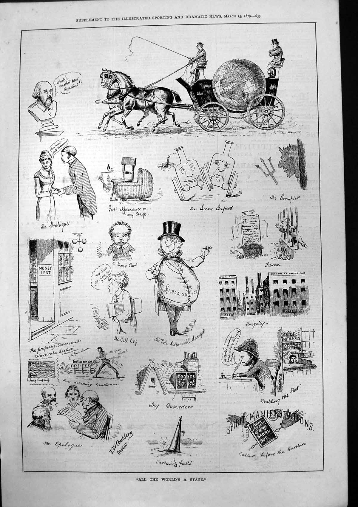 Old Print All Worlds A Stage T W Couldery Call Boy Epilogue Manager 1879 19th