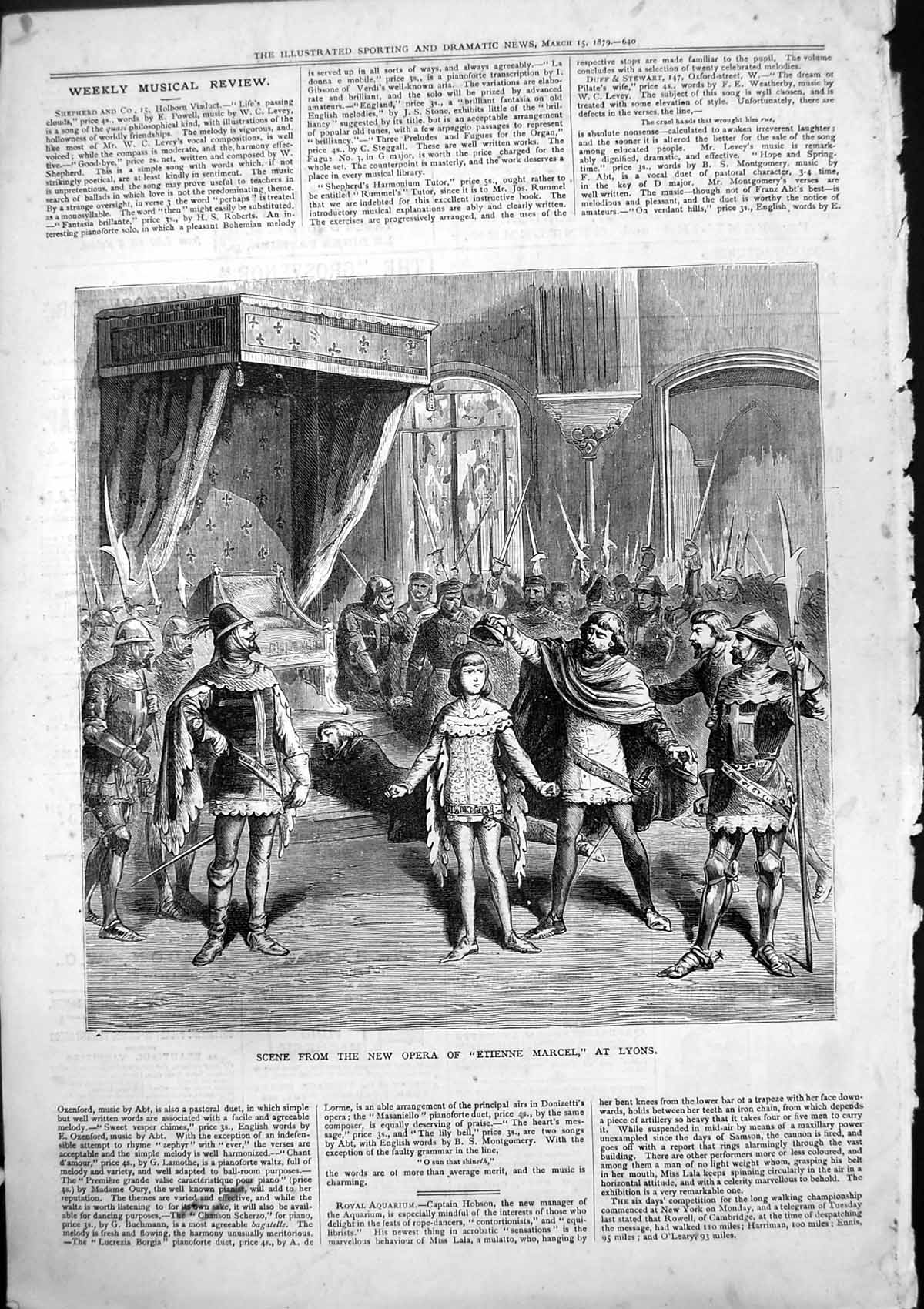 Original Old Antique Print Scene New Opera Etienne Marcel Lyons 1879 Victorian