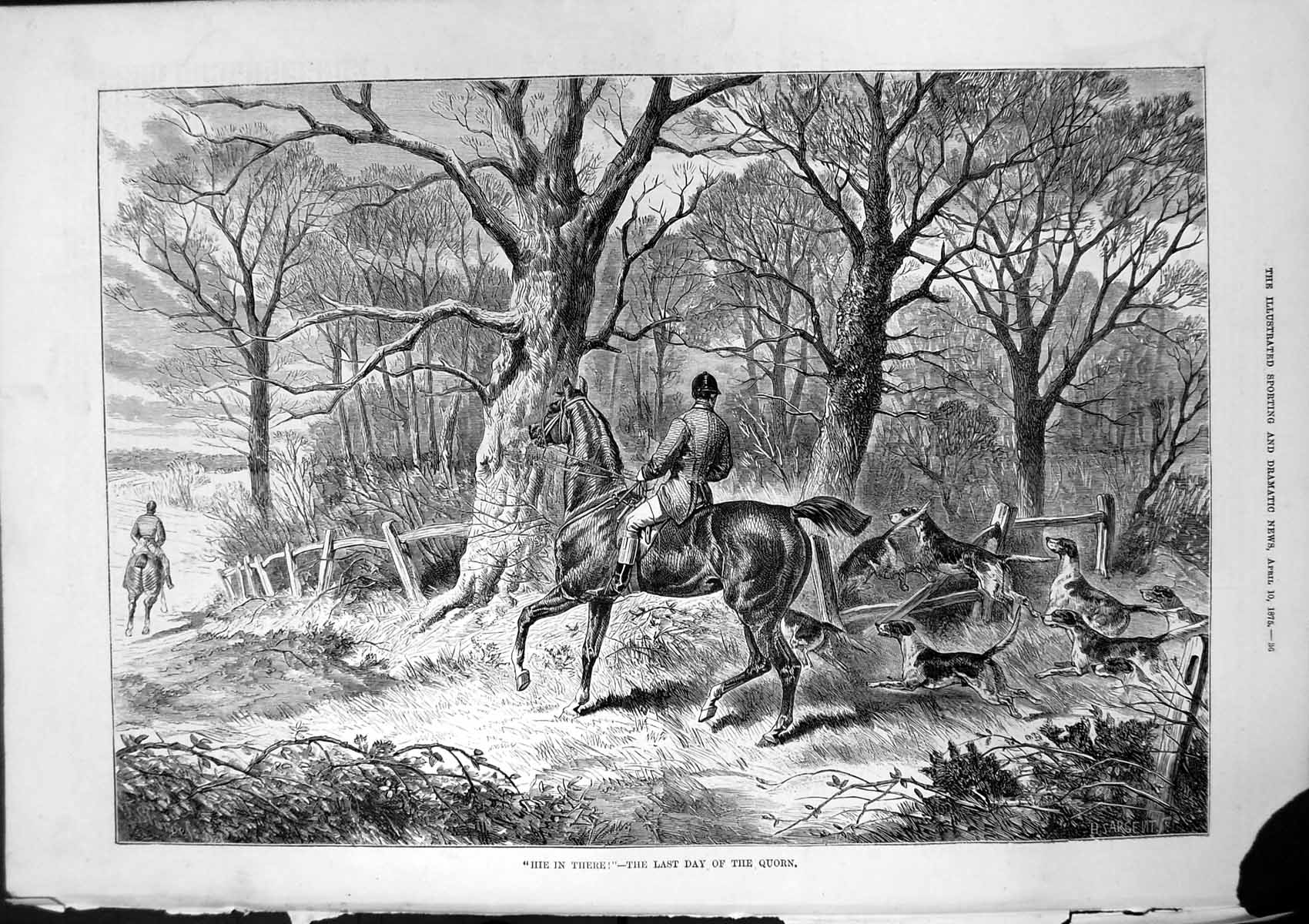 Old Antique Print Hie In There Last Day Quorn H Sargent Horse Hounds 1875 19th