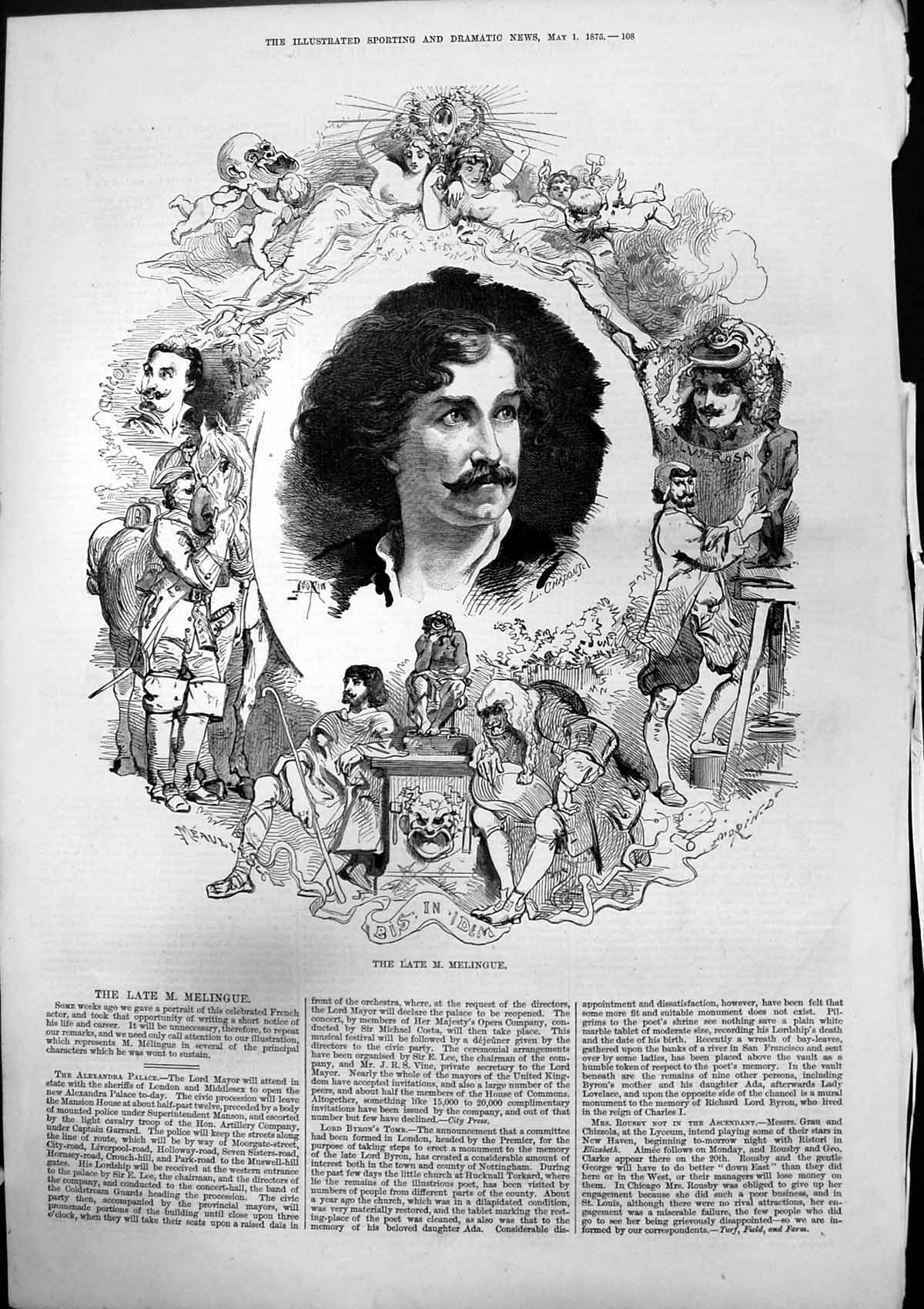 Original Old Antique Print Late M Melingue Celebrated French Actor 1875 19th