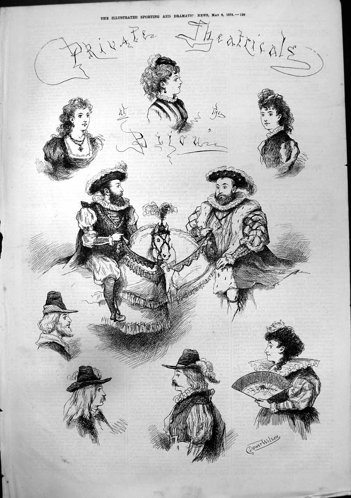 Original Old Antique Print Private Theatricals Bijou Dower Wilson 1875 19th