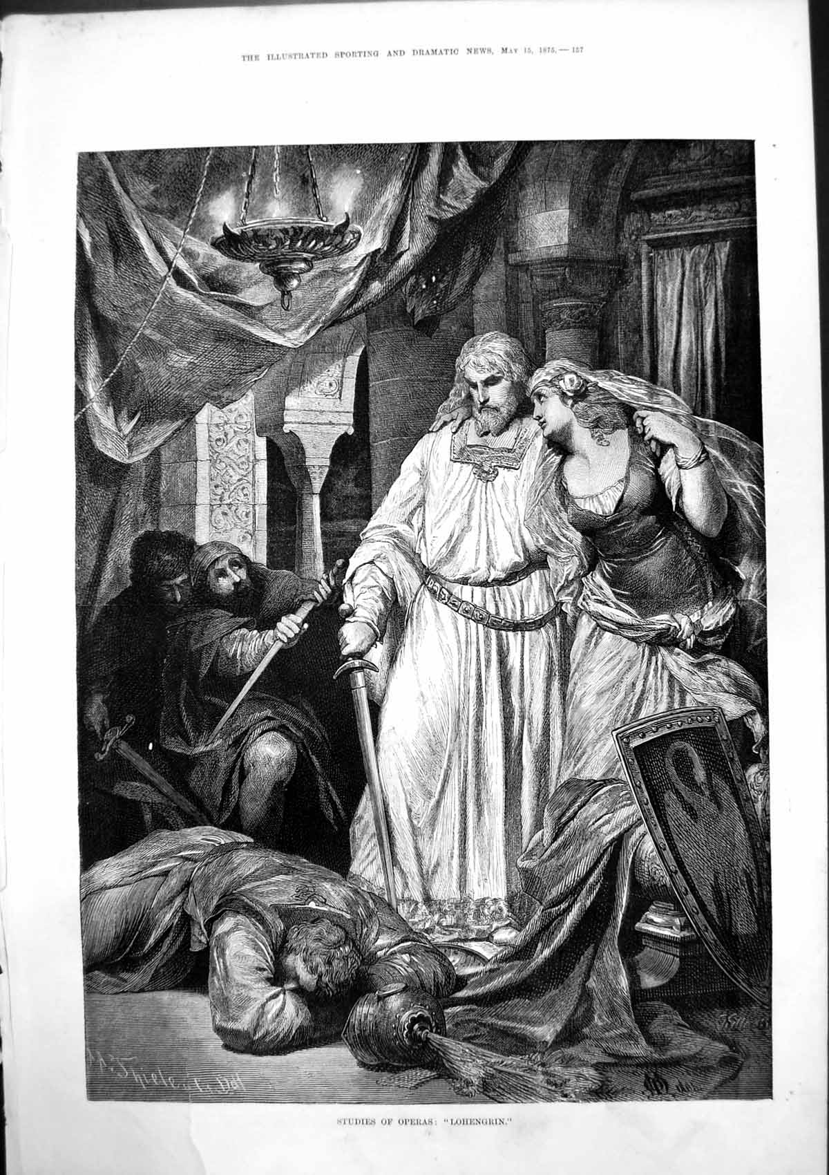 Original Old Antique Print Studies Operas Lohengrin 1875 19th Century