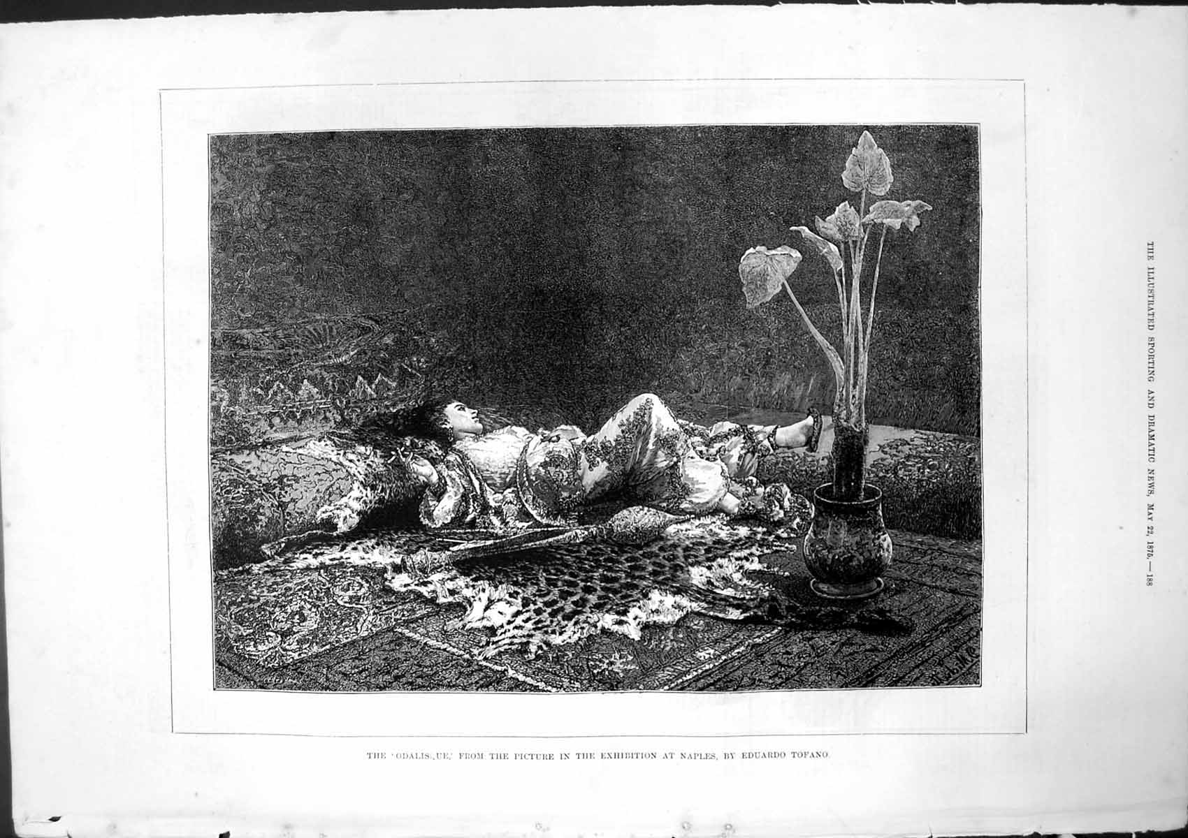 Antique Print Odalisque From Picture Exhibition Naples Eduardo Tofano 1875 19th
