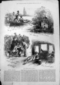 Original Old Antique Print Notes Henley Regatta On Pawn Island Boats 1875 19th