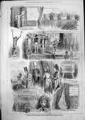 Original Old Antique Print Jottings Dramatic College Fete Alexandra Palace 1875