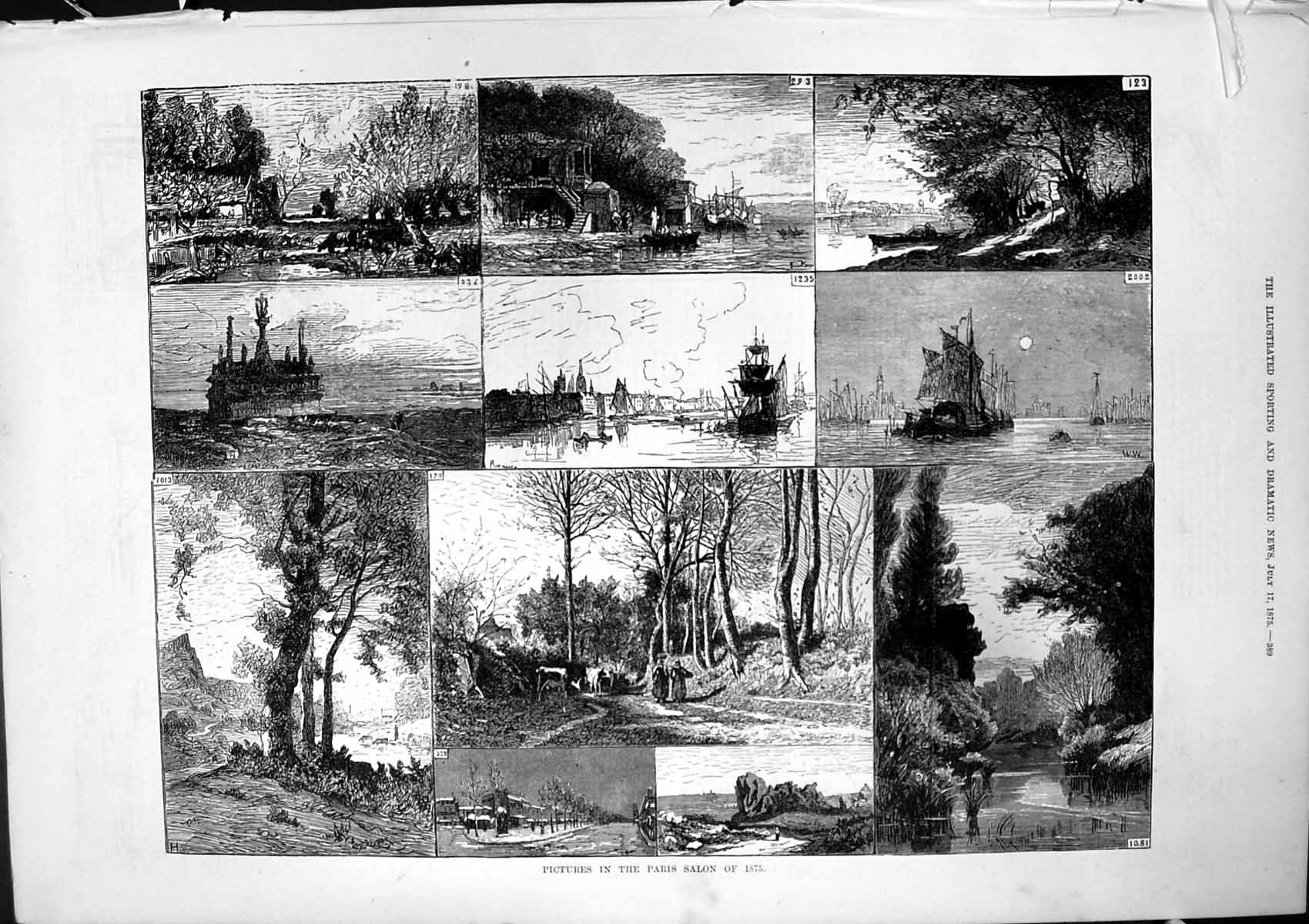 Original Old Antique Print Pictures Paris Salon Countryside Sailing Ships 1875