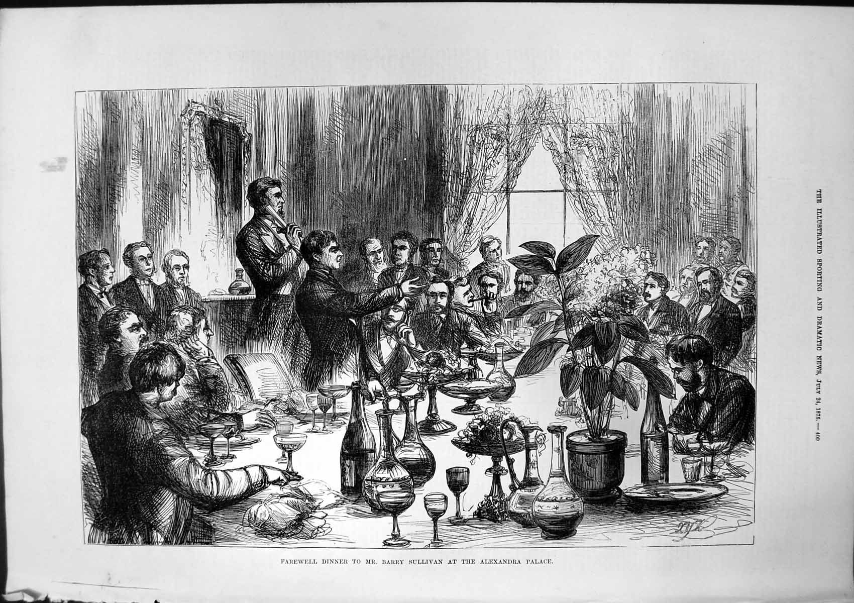 Old Antique Print Farewell Dinner Mr Barry Sullivan Alexandra Palace 1875 19th