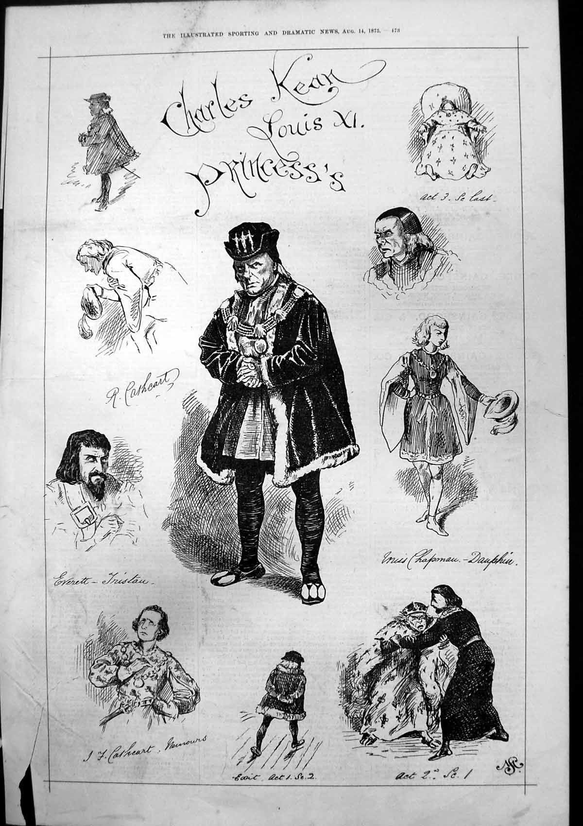 Old Charles Kean Louis Xi Princess'S R Cathcart Everett Tristan 1875 Victorian
